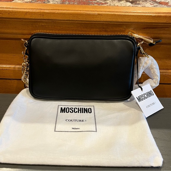 NWT Moschino Logo-print Zipped Chain Shoulder Bag - Picture 9 of 15